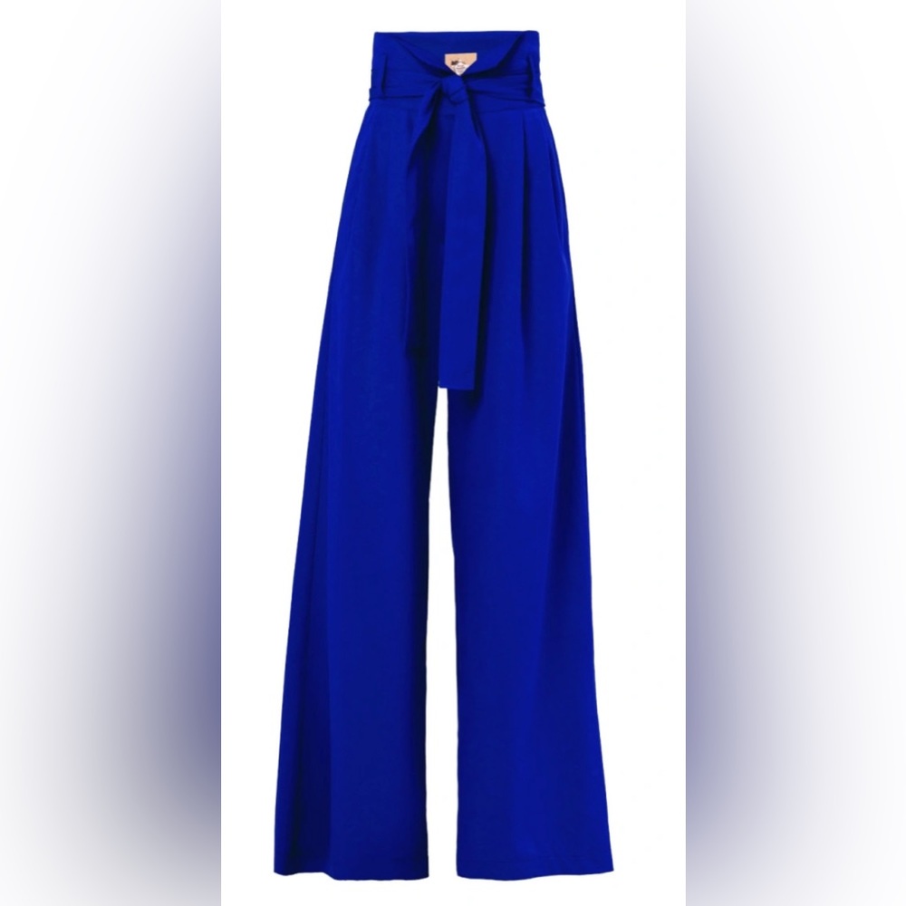Wolf & Badger, Blue High Waist Long Wide Leg Trousers